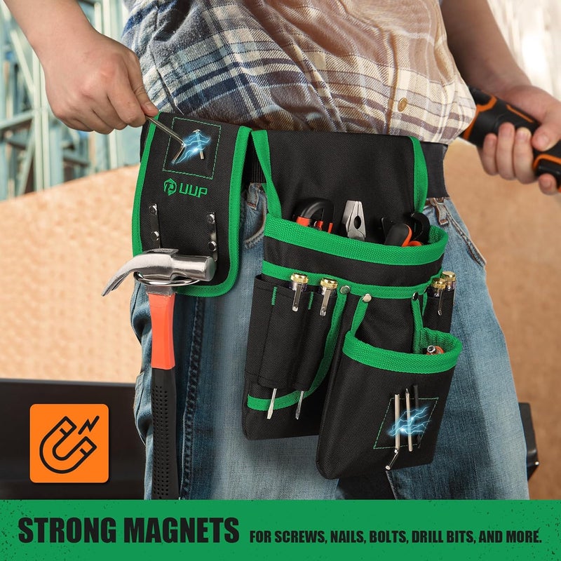 UUP Magnetic Tool Belt for Men, 26 Pockets Heavy Duty Tool Pouch, Valentine's Day Gifts, Magnet Holster Nail Utility Toolbelt Detachable Waist Holder for Handyman Contractor Mechanic Plumber Roofer -Green - Image 3